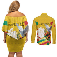 Personalized Guinea Independence Day Couples Matching Off Shoulder Short Dress and Long Sleeve Button Shirt Coat Of Arms With African Pattern - Wonder Print Shop