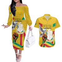 Personalized Guinea Independence Day Couples Matching Off The Shoulder Long Sleeve Dress and Hawaiian Shirt Coat Of Arms With African Pattern - Wonder Print Shop
