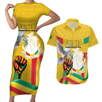 Personalized Guinea Independence Day Couples Matching Short Sleeve Bodycon Dress and Hawaiian Shirt Coat Of Arms With African Pattern - Wonder Print Shop