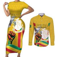 Personalized Guinea Independence Day Couples Matching Short Sleeve Bodycon Dress and Long Sleeve Button Shirt Coat Of Arms With African Pattern - Wonder Print Shop