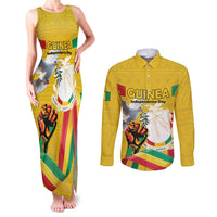 Personalized Guinea Independence Day Couples Matching Tank Maxi Dress and Long Sleeve Button Shirt Coat Of Arms With African Pattern - Wonder Print Shop
