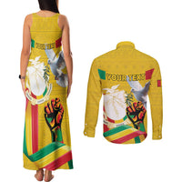 Personalized Guinea Independence Day Couples Matching Tank Maxi Dress and Long Sleeve Button Shirt Coat Of Arms With African Pattern - Wonder Print Shop