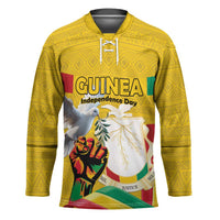 Personalized Guinea Independence Day Hockey Jersey Coat Of Arms With African Pattern - Wonder Print Shop