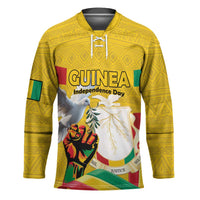 Personalized Guinea Independence Day Hockey Jersey Coat Of Arms With African Pattern - Wonder Print Shop