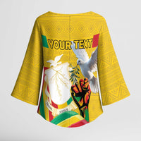 Personalized Guinea Independence Day Kimono Sleeve Blouse Coat Of Arms With African Pattern - Wonder Print Shop