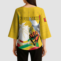 Personalized Guinea Independence Day Kimono Sleeve Blouse Coat Of Arms With African Pattern - Wonder Print Shop