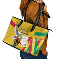 Guinea Independence Day Leather Tote Bag Coat Of Arms With African Pattern - Wonder Print Shop