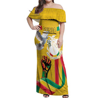 Personalized Guinea Independence Day Off Shoulder Maxi Dress Coat Of Arms With African Pattern - Wonder Print Shop