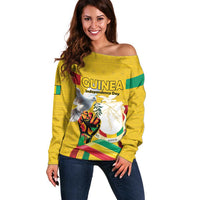 Personalized Guinea Independence Day Off Shoulder Sweater Coat Of Arms With African Pattern - Wonder Print Shop