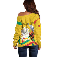 Personalized Guinea Independence Day Off Shoulder Sweater Coat Of Arms With African Pattern - Wonder Print Shop