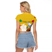 Personalized Guinea Independence Day Raglan Cropped T Shirt Coat Of Arms With African Pattern - Wonder Print Shop