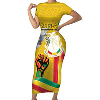 Personalized Guinea Independence Day Short Sleeve Bodycon Dress Coat Of Arms With African Pattern - Wonder Print Shop