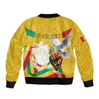 Personalized Guinea Independence Day Sleeve Zip Bomber Jacket Coat Of Arms With African Pattern - Wonder Print Shop