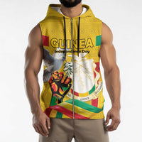 Personalized Guinea Independence Day Sleeveless Zip Hoodie Coat Of Arms With African Pattern - Wonder Print Shop