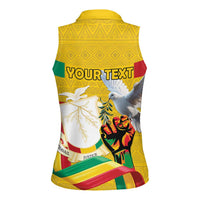 Personalized Guinea Independence Day Women Sleeveless Polo Shirt Coat Of Arms With African Pattern - Wonder Print Shop