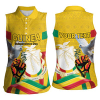 Personalized Guinea Independence Day Women Sleeveless Polo Shirt Coat Of Arms With African Pattern - Wonder Print Shop