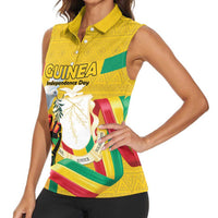 Personalized Guinea Independence Day Women Sleeveless Polo Shirt Coat Of Arms With African Pattern - Wonder Print Shop