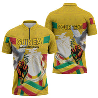Personalized Guinea Independence Day Zipper Polo Shirt Coat Of Arms With African Pattern - Wonder Print Shop