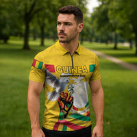 Personalized Guinea Independence Day Zipper Polo Shirt Coat Of Arms With African Pattern - Wonder Print Shop