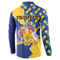 Personalised Barbados Independence Day Button Sweatshirt Flying Fish Flag Pattern - Wonder Print Shop