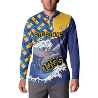 Personalised Barbados Independence Day Button Sweatshirt Flying Fish Flag Pattern - Wonder Print Shop