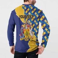 Personalised Barbados Independence Day Button Sweatshirt Flying Fish Flag Pattern - Wonder Print Shop