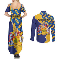 Personalised Barbados Independence Day Couples Matching Summer Maxi Dress and Long Sleeve Button Shirt Flying Fish Flag Pattern - Wonder Print Shop