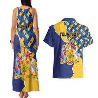 Personalised Barbados Independence Day Couples Matching Tank Maxi Dress and Hawaiian Shirt Flying Fish Flag Pattern - Wonder Print Shop