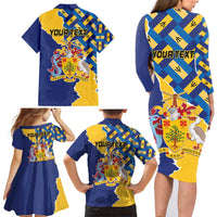 Personalised Barbados Independence Day Family Matching Long Sleeve Bodycon Dress and Hawaiian Shirt Flying Fish Flag Pattern - Wonder Print Shop