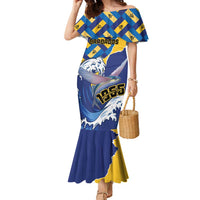 Personalised Barbados Independence Day Family Matching Mermaid Dress and Hawaiian Shirt Flying Fish Flag Pattern - Wonder Print Shop