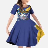 Personalised Barbados Independence Day Family Matching Off Shoulder Maxi Dress and Hawaiian Shirt Flying Fish Flag Pattern - Wonder Print Shop