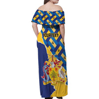 Personalised Barbados Independence Day Family Matching Off Shoulder Maxi Dress and Hawaiian Shirt Flying Fish Flag Pattern - Wonder Print Shop