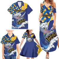 Personalised Barbados Independence Day Family Matching Summer Maxi Dress and Hawaiian Shirt Flying Fish Flag Pattern - Wonder Print Shop