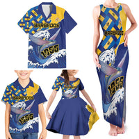 Personalised Barbados Independence Day Family Matching Tank Maxi Dress and Hawaiian Shirt Flying Fish Flag Pattern - Wonder Print Shop