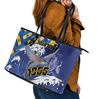 Personalised Barbados Independence Day Leather Tote Bag Flying Fish Flag Pattern - Wonder Print Shop