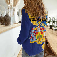 Personalised Barbados Independence Day Women Casual Shirt Flying Fish Flag Pattern - Wonder Print Shop