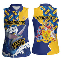 Personalised Barbados Independence Day Women Sleeveless Polo Shirt Flying Fish Flag Pattern - Wonder Print Shop