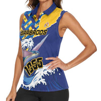 Personalised Barbados Independence Day Women Sleeveless Polo Shirt Flying Fish Flag Pattern - Wonder Print Shop