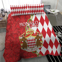Monaco National Day Bedding Set Coat Of Arms Mix Red Carnation Pattern - Wonder Print Shop