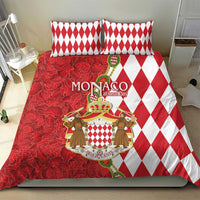 Monaco National Day Bedding Set Coat Of Arms Mix Red Carnation Pattern - Wonder Print Shop