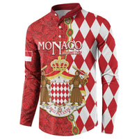 Monaco National Day Button Sweatshirt Coat Of Arms Mix Red Carnation Pattern - Wonder Print Shop