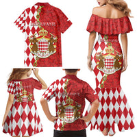 Monaco National Day Family Matching Mermaid Dress and Hawaiian Shirt Coat Of Arms Mix Red Carnation Pattern - Wonder Print Shop