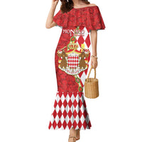 Monaco National Day Family Matching Mermaid Dress and Hawaiian Shirt Coat Of Arms Mix Red Carnation Pattern - Wonder Print Shop