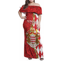 Monaco National Day Family Matching Off Shoulder Maxi Dress and Hawaiian Shirt Coat Of Arms Mix Red Carnation Pattern - Wonder Print Shop