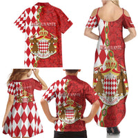 Monaco National Day Family Matching Summer Maxi Dress and Hawaiian Shirt Coat Of Arms Mix Red Carnation Pattern - Wonder Print Shop