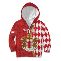 Monaco National Day Kid Hoodie Coat Of Arms Mix Red Carnation Pattern - Wonder Print Shop