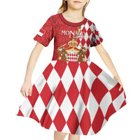 Monaco National Day Kid Short Sleeve Dress Coat Of Arms Mix Red Carnation Pattern - Wonder Print Shop