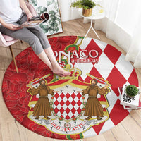 Monaco National Day Round Carpet Coat Of Arms Mix Red Carnation Pattern