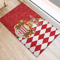 Monaco National Day Rubber Doormat Coat Of Arms Mix Red Carnation Pattern - Wonder Print Shop
