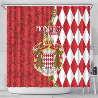 Monaco National Day Shower Curtain Coat Of Arms Mix Red Carnation Pattern